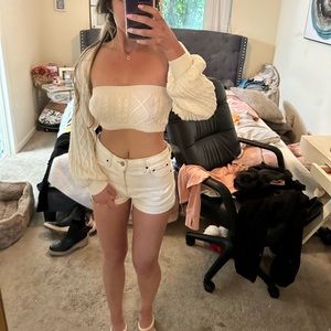 Cream set- tube top and crop sweater